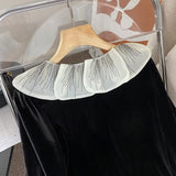 Women T-shirt Vintage Velvet Shirt Women Early Autumn Lace V-neck