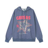 Men Hoodie Hip Hop Rock Five-Pointed Star Character Printed Hoodie