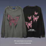 Men Long Sleeve Shirt Butterfly Graffiti Printing Bottoming Long Sleeve T-shirt Male Loose