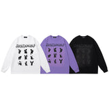 Men Long Sleeve Shirt Dark Graffiti Retro Loose Long Sleeve Bottoming T-shirt for Men and Women