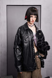 Unisex Jacket Fall Contrast Color Line Leather Coat Women's Clothing