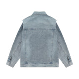 Men Denim Jacket Spring and Autumn Washed Denim Clothes Jacket Stitching Padded Shoulder Denim Jacket