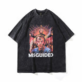 Men T Shirt Hip Hop Retro Style Short Sleeve T-shirt Worn Looking Washed-out