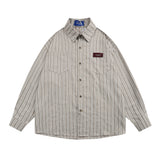 Men Long Sleeved T Shirt Long Sleeve Vertical Striped Shirt Men's Casual High Street Loose Shirt