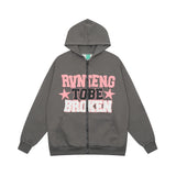 Men Hoodie Letter Printed Cardigan Sweater Casual Long Sleeve Spring and Autumn Top Vibe Loose Hooded Coat