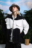 Unisex Jacket Autumn Black and White Contrast Color Twill Coat Women's Clothing