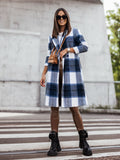Plaid Trench Coat Fall Winter Fashion Brushed Mid-Length Plaid Wool Coat Women