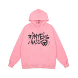 Men Hoodie Cap Turtleneck Sweater Men's Autumn and Winter Splash-Ink Letter Print Loose Pullover Oversize Top