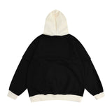 Men Hoodie Crew Neck Hooded Sweater Contrast Color Embroidery Long Sleeve Loose Top