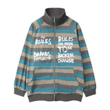 Men Hoodie Striped Stand Collar Zipper Coat Men and Women Letters