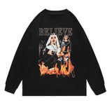 Men Long Sleeve Shirt Tupac Floral Print Long Sleeve Pullover Men and Women Loose Top