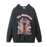 Men Hoodie Flame Print Distressed Washed Hooded Hoodie Pullover Sports Hoodie for Men