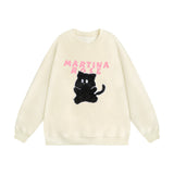 Men Hoodie Flocking Embroidered Kitten round Neck Sweater