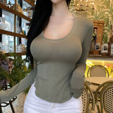 Women Long Sleeve Shirt round Neck Tight Long Sleeve Bottoming Shirt Top Spring and Autumn