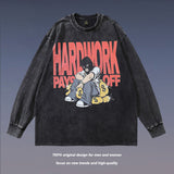 Men Long Sleeve Shirt Vintage West Coast Hiphop Cartoon Distressed Long Sleeve T-shirt Men and Women Washed