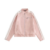 Unisex Jacket Autumn Striped Leather Coat Motorcycle Jacket Women