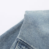 Men Denim Jacket Spring and Autumn Washed Denim Clothes Jacket Stitching Padded Shoulder Denim Jacket