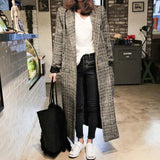 Plaid Trench Coat Autumn Winter Retro Houndstooth Design Mid-Length Woolen Coat