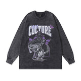 Men Long Sleeve Shirt Vintage Washed and Worn Long Sleeve T-shirt Male and Female Trendy Brand Loose