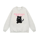 Men Hoodie Flocking Embroidered Kitten round Neck Sweater