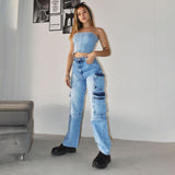 Women Cargo Pants Jeans for Women Spring and Autumn Long Straight-Leg Pants