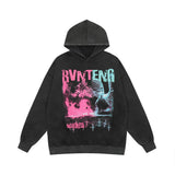 Men Hoodie Science Fiction Printed Washed Distressed Sweater Men's Hip Hop Pullover Hooded Top