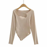 Women T-shirt Fall Women's Clothing Slim-Fit Short Long Sleeve T-shirt