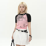 Women Sweater Short-Sleeved Sweater Girls' Letters Short Letters Casual Top