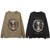 Men Long Sleeve Shirt Graffiti Washed and Worn Bottoming Long Sleeve T-shirt Loose Men and Women