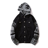 Men Denim Jacket Men's Spring and Autumn Loose Long Sleeve Stitching Hooded Jacket