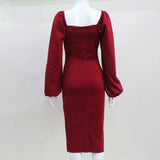 Women Desses Dress Puff Sleeve Slim-Fit Hip Skirt