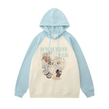 Men Hoodie Kitten Printed Hoodie Men's Color Contrast Patchwork Raglan Sleeve Pullover Hoodie