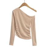 Women's T-Shirt Long-Sleeved T-shirt Women's Autumn Slim-Fit Pleated Bottoming Shirt Top