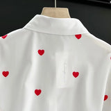 Women T-shirt Heart Printing Long Sleeve Shirt Loose Top