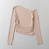 Women's T-Shirt Long-Sleeved T-shirt Women's Autumn Slim-Fit Pleated Bottoming Shirt Top