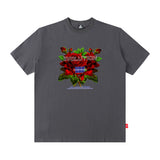 Men T Shirt Rose Print Short Sleeve Loose Fashion Brand Hip Hop Men