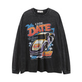 Men Long Sleeve Shirt Printed National Fashion Casual Washed and Worn Long Sleeve T-shirt Men and Women Loose