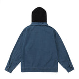 Men Denim Jacket Stitching Contrast Color Hooded Denim Coat Men's Clothing Spring and Autumn Embroidery Letters