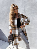 Plaid Trench Coat Straight Single-Breasted Plaid Long Sleeve Shirt