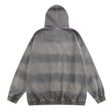 Men Denim Jacket Striped Hooded Denim Jacket Men's Loose Distressed Washed Tie-Dyed Denim Jacket