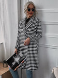 Plaid Trench Coat Houndstooth Print Long Woolen Coat