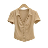 Women T-Shirt Summer Women's Retro Tight Short Short Sleeve T-shirt