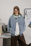 Unisex Jacket Autumn Embroidery Color Block Denim Coat Women's Clothing