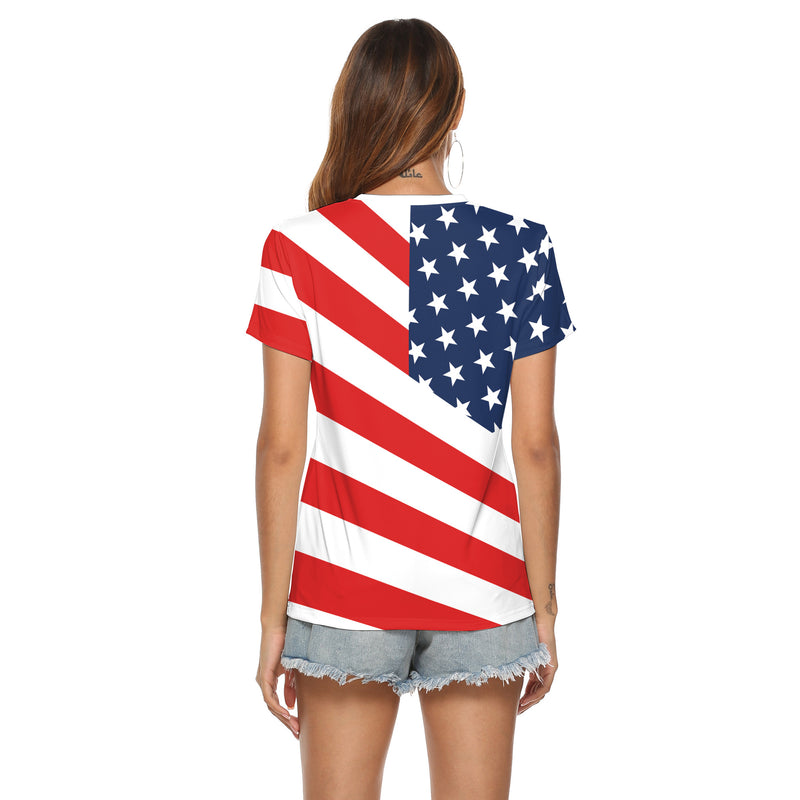National Flag Day T Shirts Summer Independence Day Printed V-neck Loose