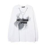 Men Long Sleeve Shirt Hiphop Spider Foam Print Couple Long Sleeve T-shirt Loose Men and Women