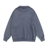 Men Hoodie Washed Distressed Letters Printing Lapel Sweater Men's Loose Spring and Autumn