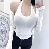 Women Long Sleeve Shirt Vest Strappy Cardigan Long Sleeve Sun-Protection Overshirt Top