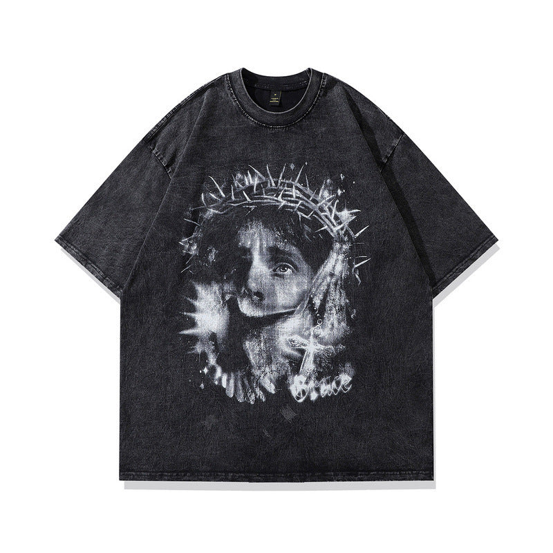 TKPA American washed retro old flame skull print short