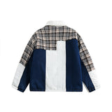 Unisex Jacket Winter Plaid Stitching Edging Jacket for Women