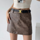 Women Skirt Vintage Women's High Waist Skirt Pu Skirt